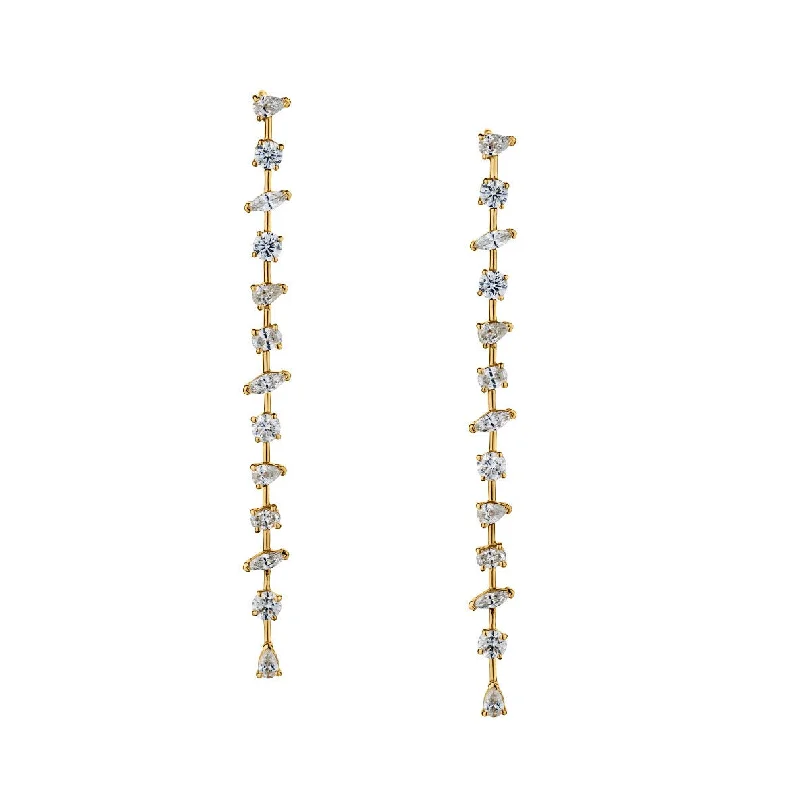 Gold Crystal Earrings-MULTI-SHAPED DIAMOND DROP EARRINGS