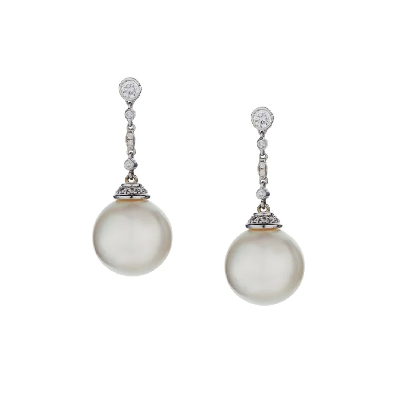 Classic Gold Earrings-DIAMOND PEARL DROP EARRINGS