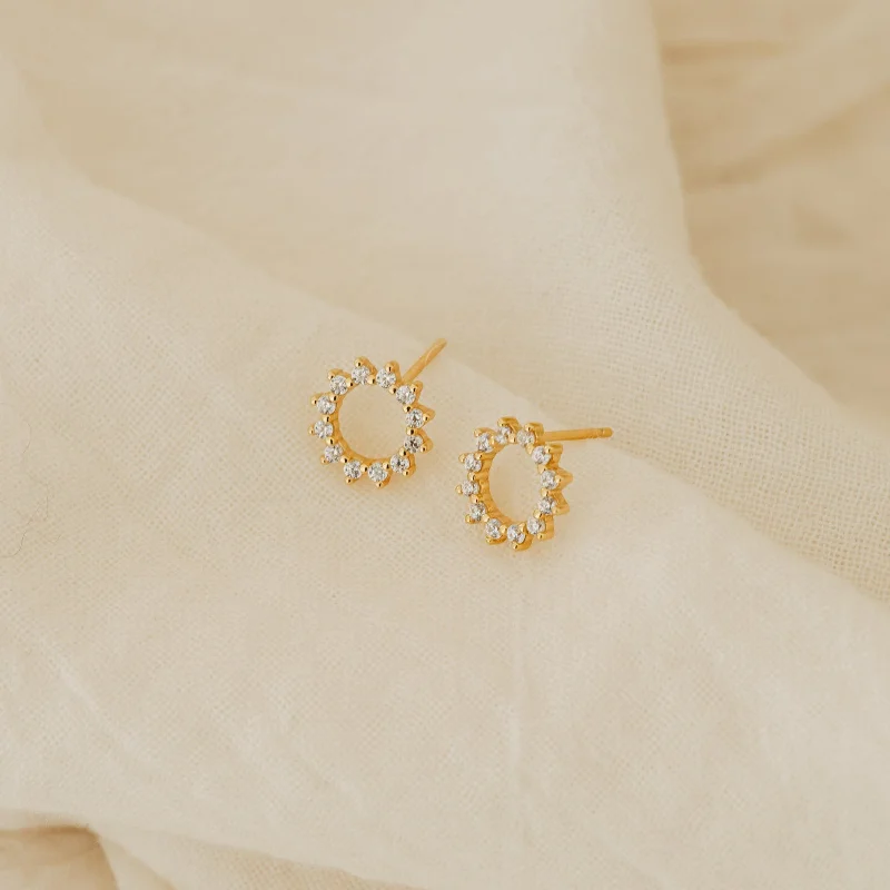 Trendy Gemstone Hoop Earrings-Helen Diamond Sun Studs