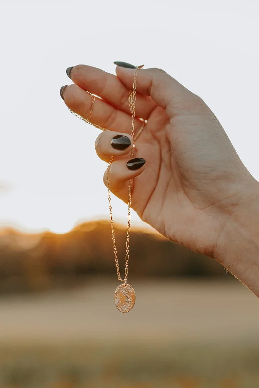 14K Gold Necklaces-Sunflower Stamped Necklace