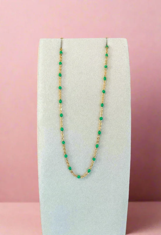 Engraved Necklaces-Green Beaded Necklace - Ready to Ship 18"