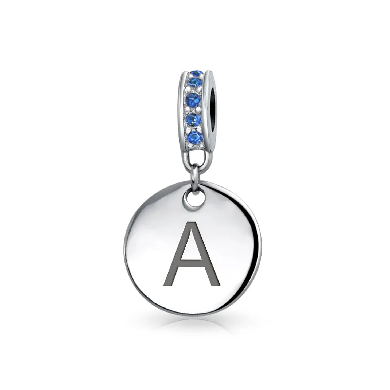 Personalized Women’s Name Bangles-Initial Alphabet Bead Charm A-Z Monogram Blue Crystal Accent Dangle for Bracelets