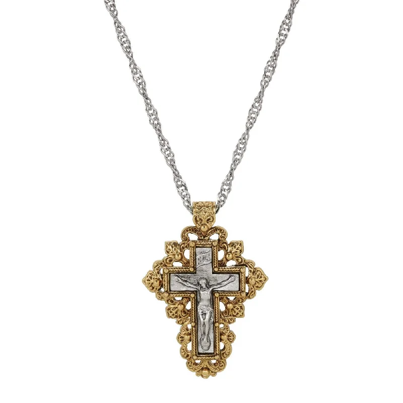 Meaningful Necklaces-Symbols Of Faith Fleur De Lis Cross & Crucifix Pendant Necklace 24"