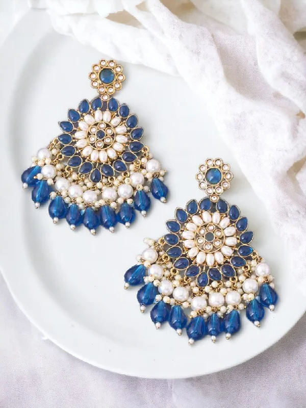 Customizable Pearl Earrings-Blue Triguna Chaandbalis