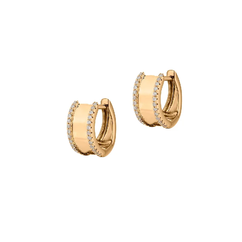 Elegant Silver Hoop Earrings-DIAMOND EDGE HUGGIE EARRINGS