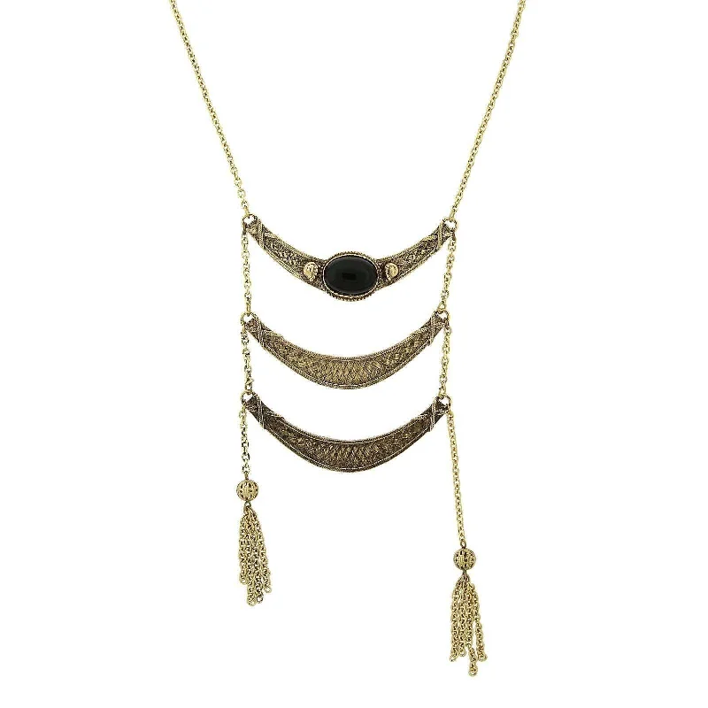 Custom Text Necklaces-2028 Jewelry Antique Inspired Ladder And Tassel Necklace 28"