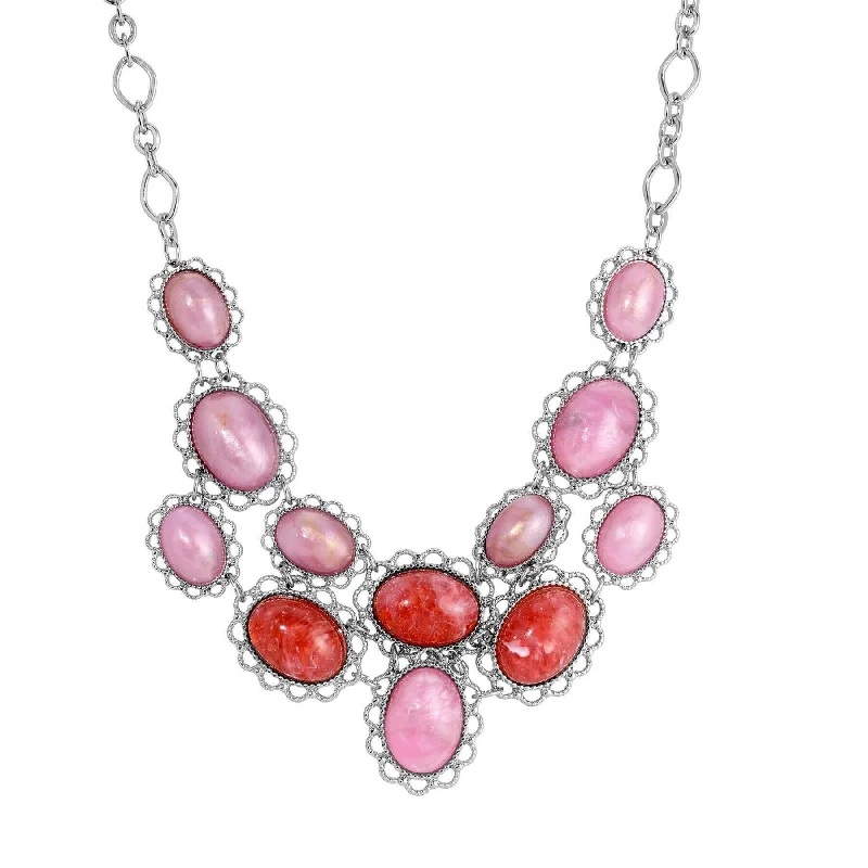 Personalized Heart Necklaces-1928 Jewelry Roseate Paradise Coral Quartz & Pink Stone Bib Necklace 16" + 3" Extension