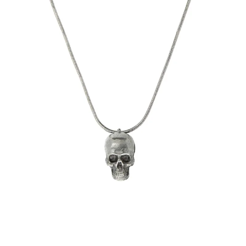 Modern Silver Necklaces-1928 Jewelry Round Snake Chain Skull Pendant Necklace 7.5" + 3" Extension Chain