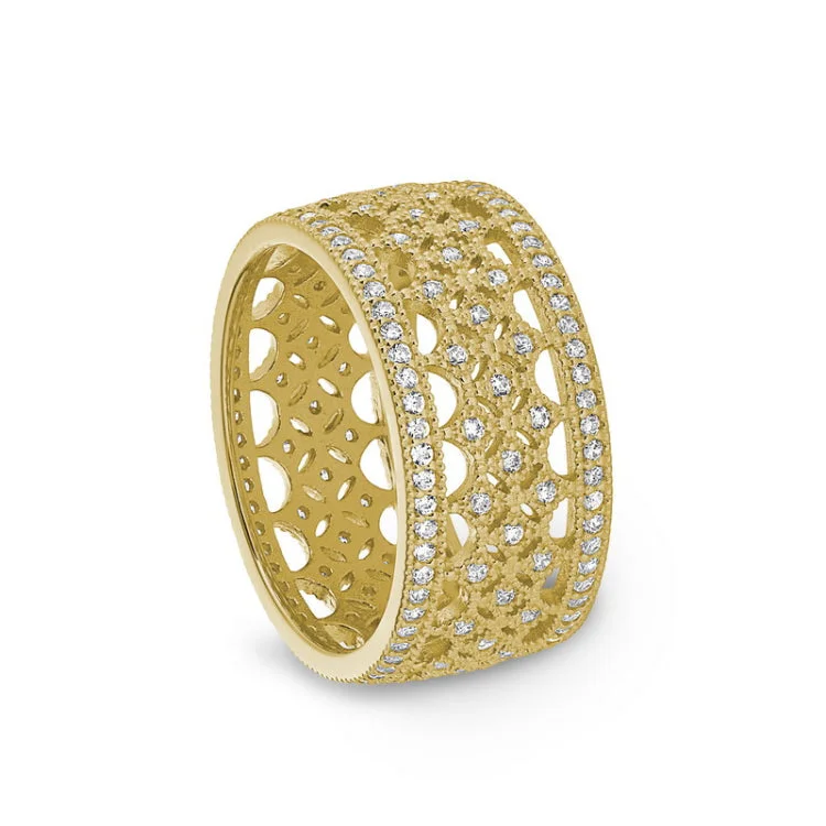 Simple Diamond Promise Rings-Gold Finish Sterling Silver Micropave Fancy Ring with Simulated Diamonds