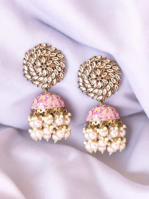 Artistic Crystal Earrings-Golden Jessi Jhumkis - EOSS