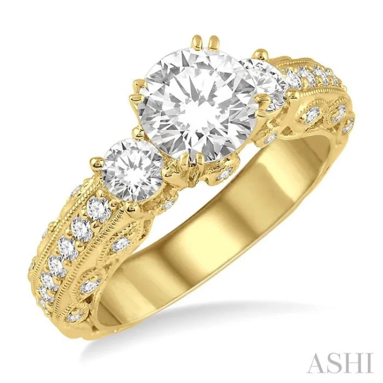 Men’s Wedding Bands with Diamonds-3/4 Ctw Diamond Semi-Mount Engagement Ring in 14K Yellow Gold