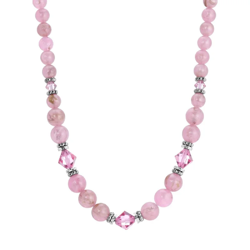 Birthstone Pendant Necklaces-1928 Jewelry Roseate Paradise Rose Crystal Pink Round Beaded Strand Necklace 15"