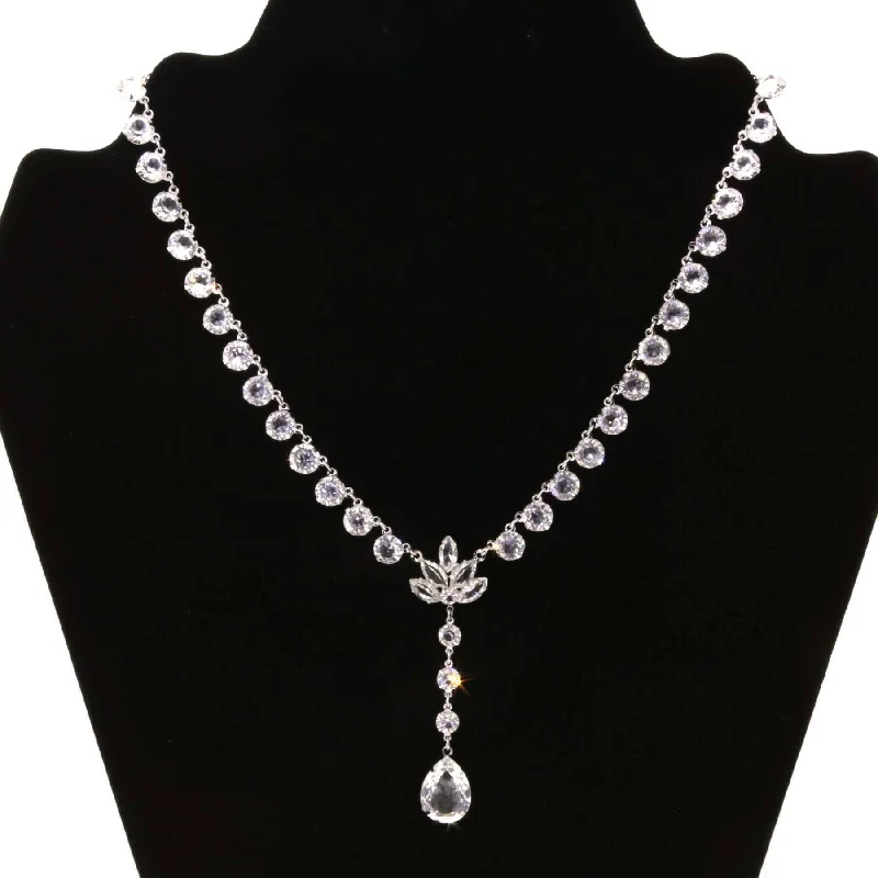 Custom Logo Necklaces-1928 Jewelry Brilliant Austrian Crystal Teardrop Necklace 15"