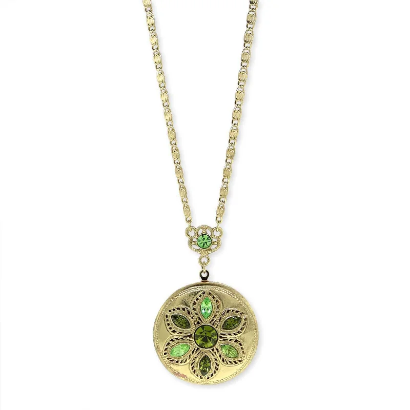 Vintage Style Necklaces-1928 Jewelry Crystal Flower Round Locket Necklace 22 + 3" Extender