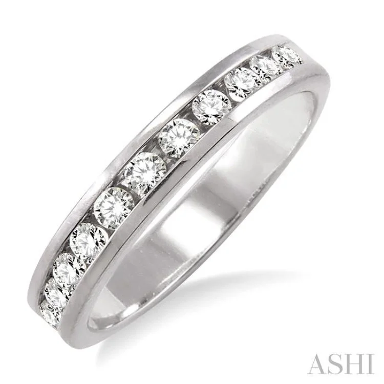 Personalized Promise Wedding Rings-1/2 Ctw Round Cut Diamond Wedding Band in 14K White Gold