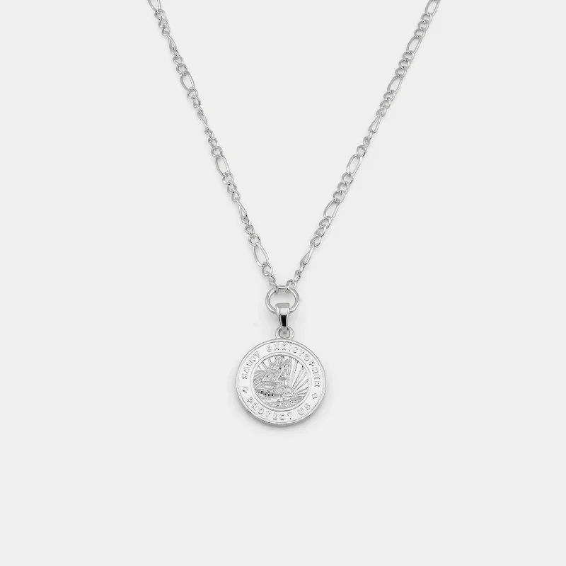 Designer Silver Necklaces-Silver St. Christopher Figaro Medallion