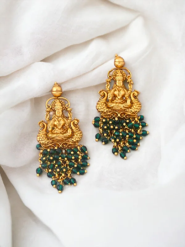 Simple Drop Earrings for Women-Emerald Saptamatrika Temple Danglers