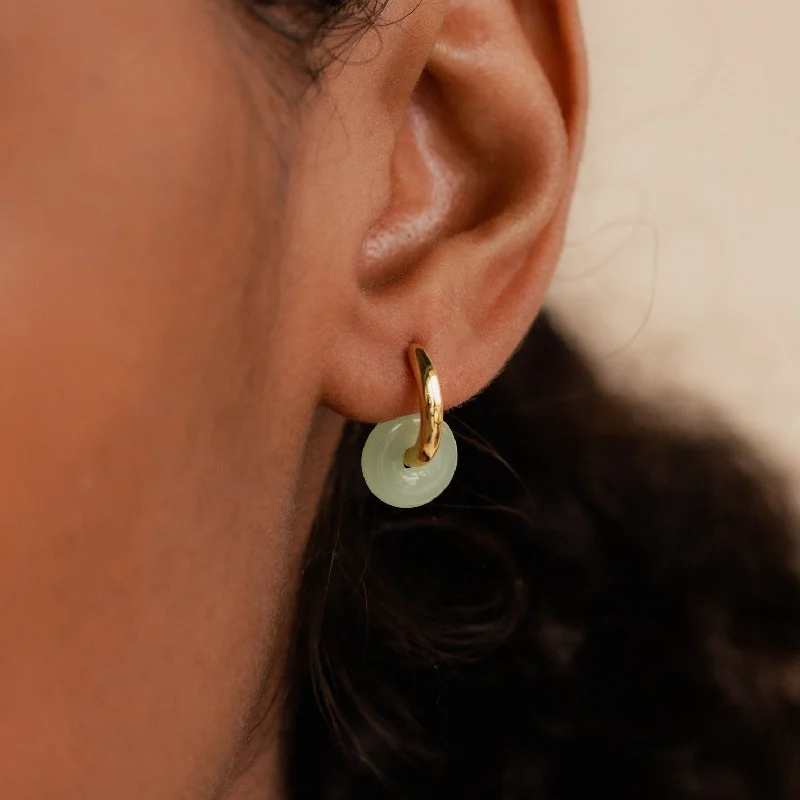 Unique Gemstone Hoop Earrings-Dainty Jade Duo Hoops