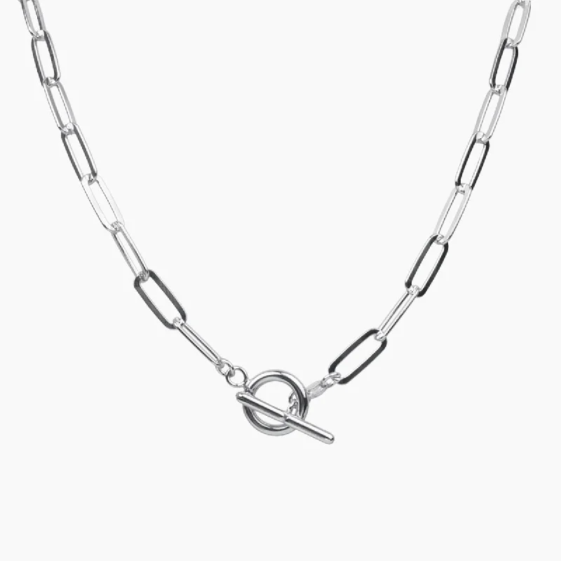 Boho Necklaces-Alessia Paperclip Toggle Necklace (Silver)