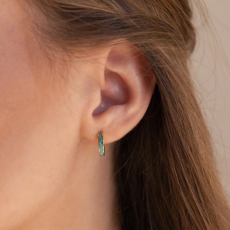 Crystal Dangle Earrings-Green Opal Inlay Huggies