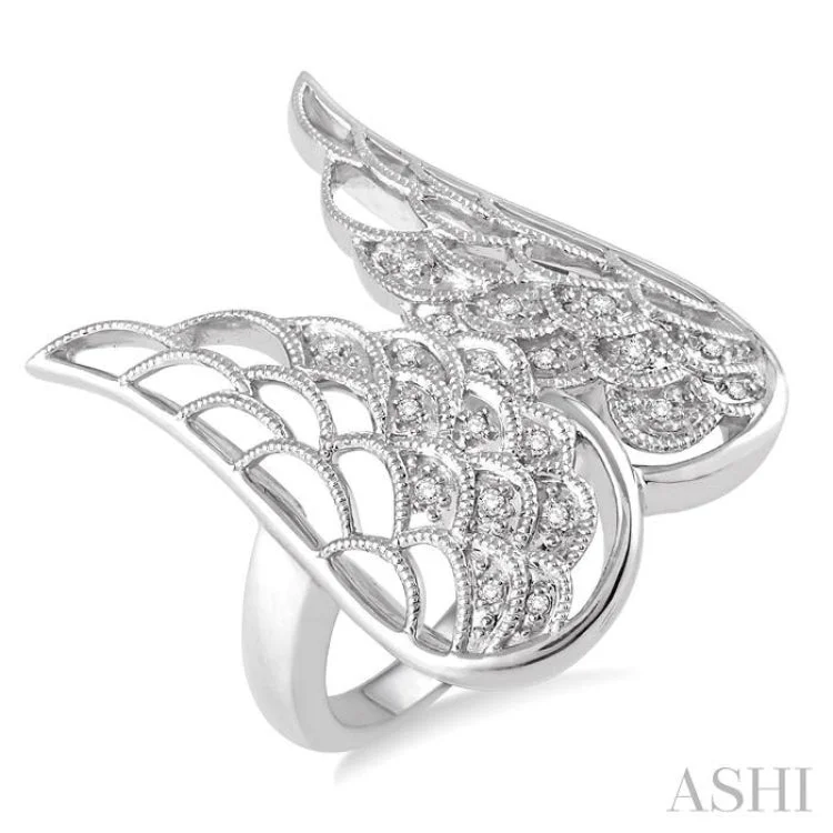 Designer Wedding Rings with Sapphire-1/20 Ctw Round Cut Diamond Angel Wing Ring in Sterling Silver