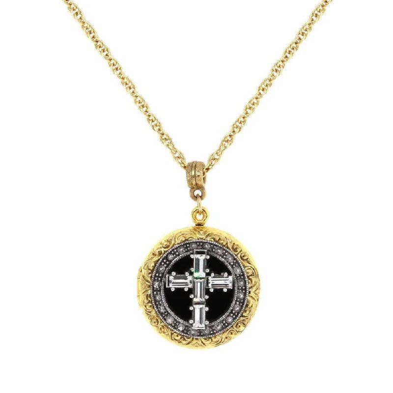 Energy Necklaces-1928 Jewelry Enamel & Baguette Crystal Cross Locket Necklace 16" + 3" Extender