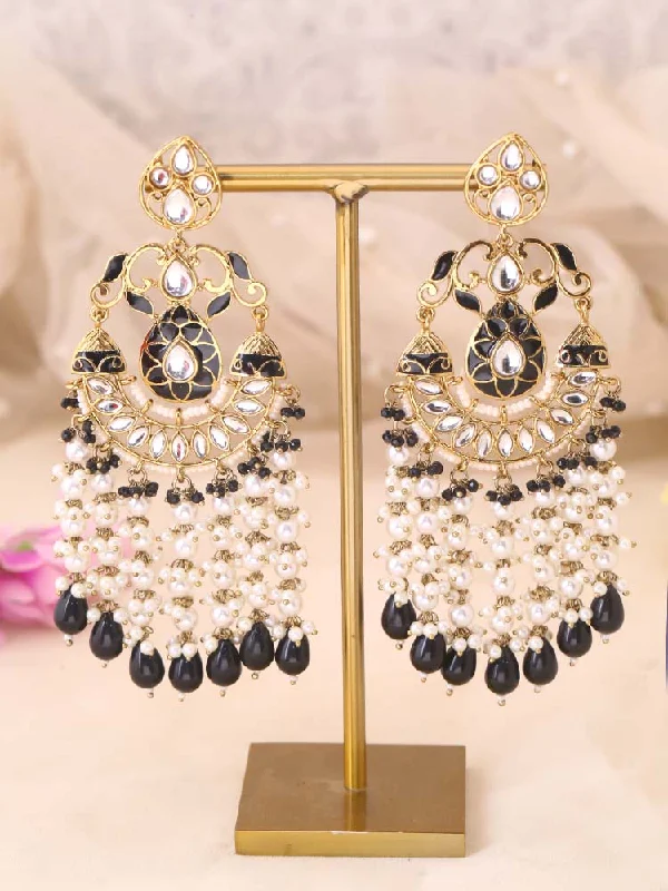 Gold and Silver Earrings-Jet Charvi Chandbalis