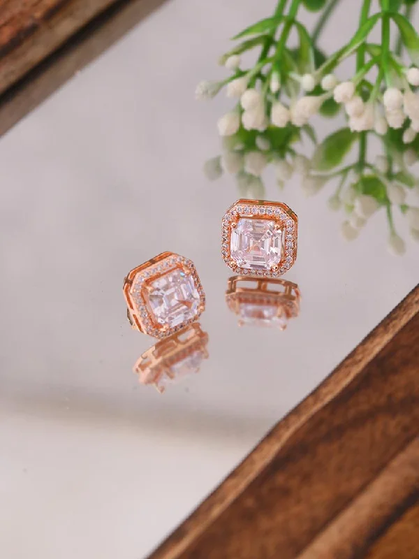 Large Drop Gemstone Hoop Earrings-Rose Gold Esmee Zirconia Studs