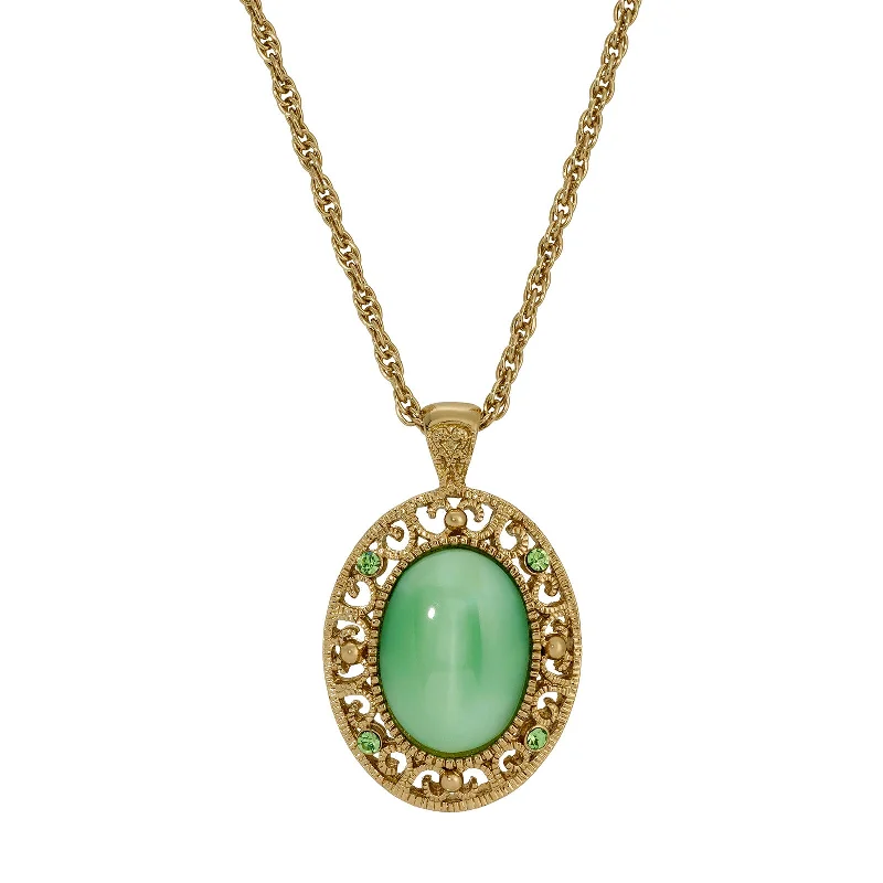 Color Changing Necklaces-1928 Jewelry Celestial Green Oval Moonstone Peridot Crystal Pendant 22"