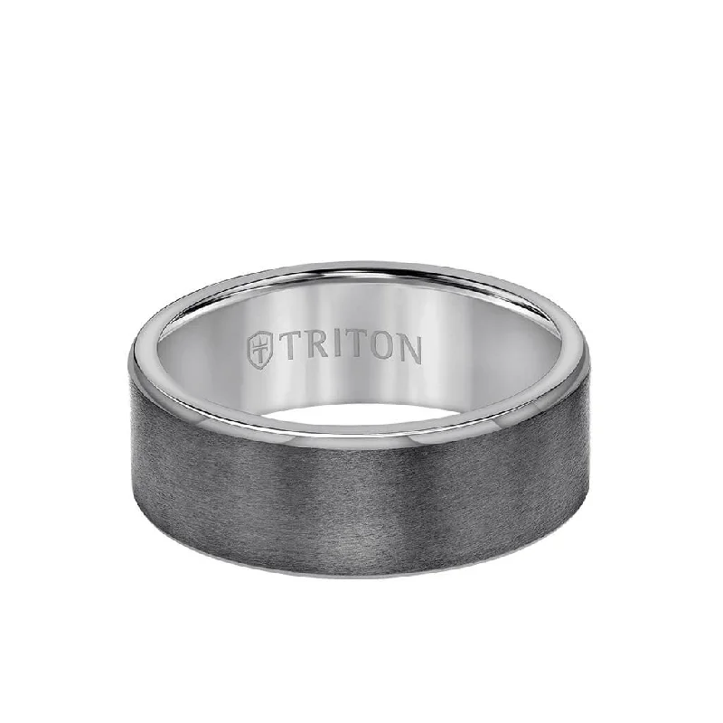 Simple Custom Wedding Band Sets-8MM Tantalum Ring - Satin Finish Dome