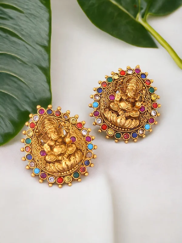 Trendy Drop Earrings for Women-Prismatic Avighna Temple Studs - EOSS