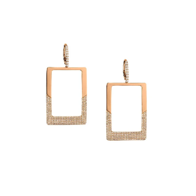 Gold and Silver Earrings-SQAURE HOOP DIAMOND EARRINGS