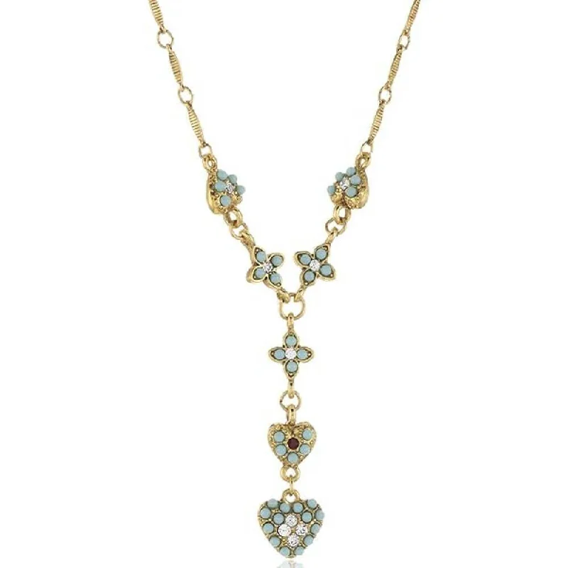 Designer Gold Necklaces-Antiquities Couture Crystal Turquoise And Red Heart Y Necklace 18"