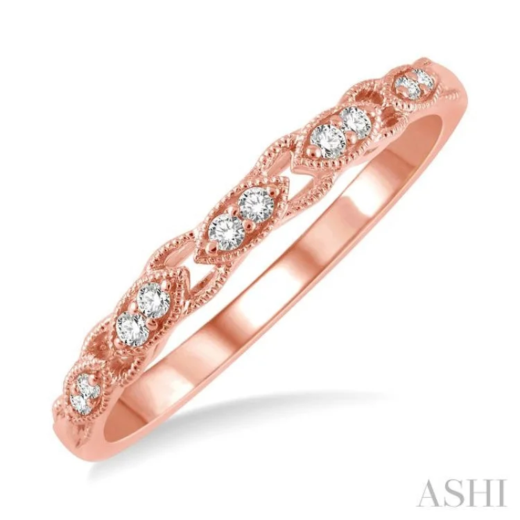 Platinum Engagement Rings with Diamonds-1/10 ctw Marquise Shape Lattice Round Cut Diamond Wedding Band in 14K Rose Gold