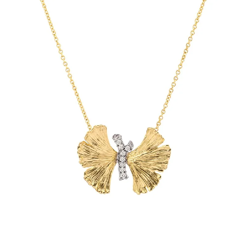 Chunky Necklaces-Butterfly Ginkgo Pendant Necklace with Diamonds