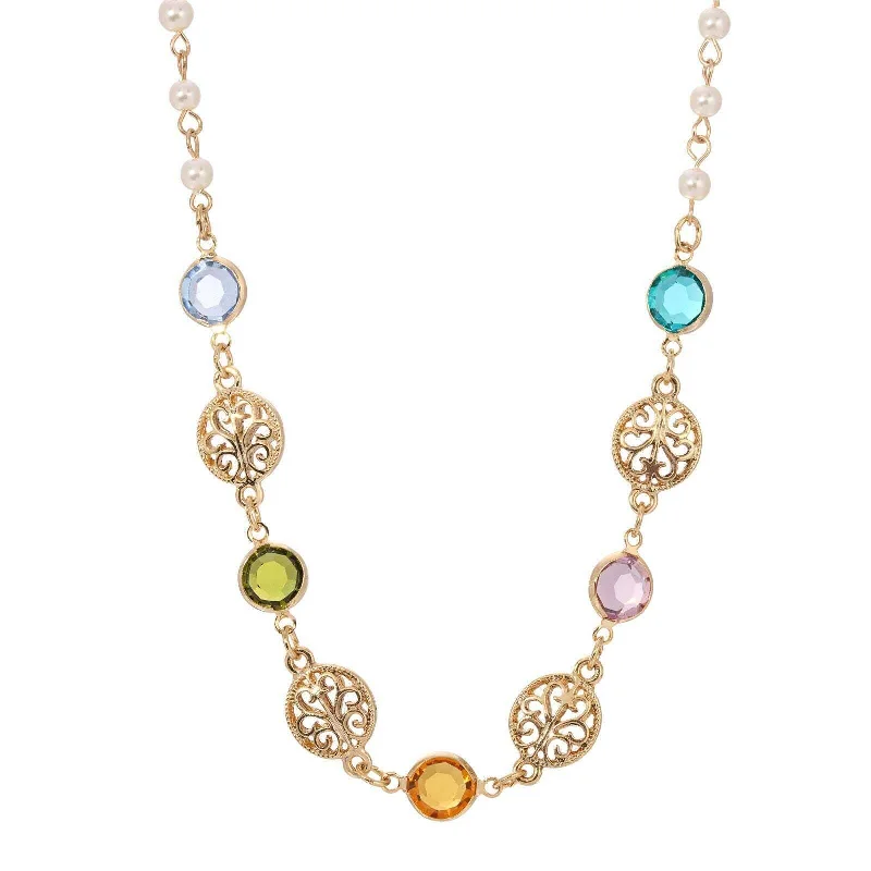 Christmas Necklaces-1928 Jewelry Multicolor Euro Channel Crystal Faux Pearl Necklace 15" + 3" Extender