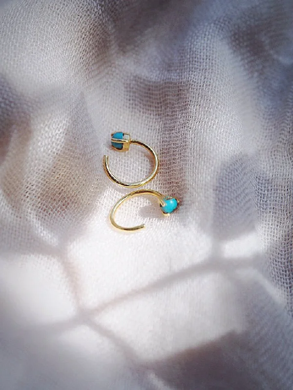 Simple Crystal Stud Earrings-Sale - Tiny Open Turquoise Hoop Earrings - Malu