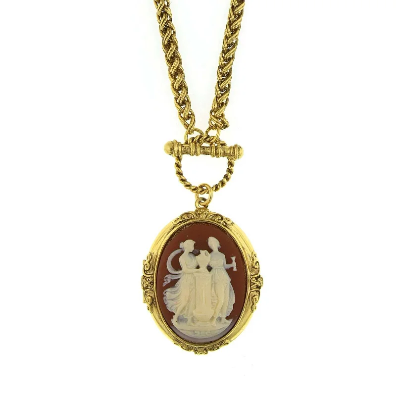 Simple Necklaces-Antiquities Couture Grecian Muses Carnelian Cameo Locket Necklace 32"