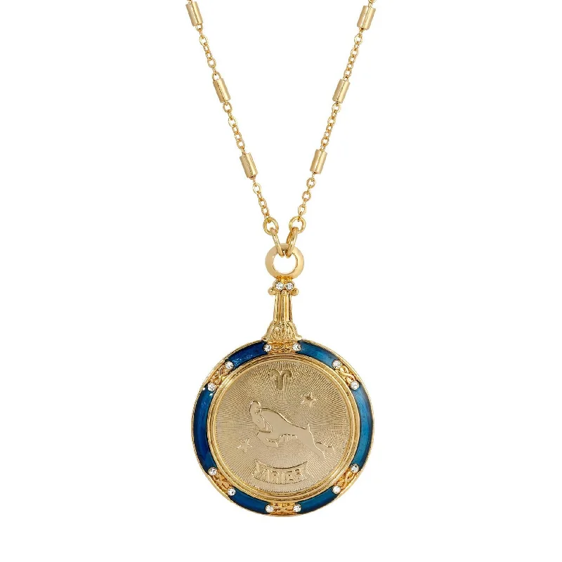 Christmas Necklaces-1928 Jewelry Astrological Sign Round Pendant Zodiac Necklace 28"