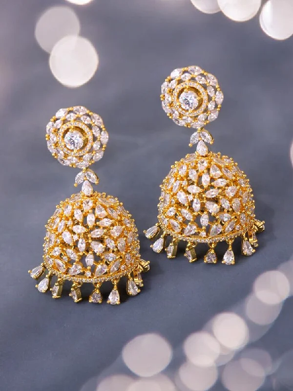 Colorful Dangle Stud Earrings-Golden Amara Zirconia Jhumkis