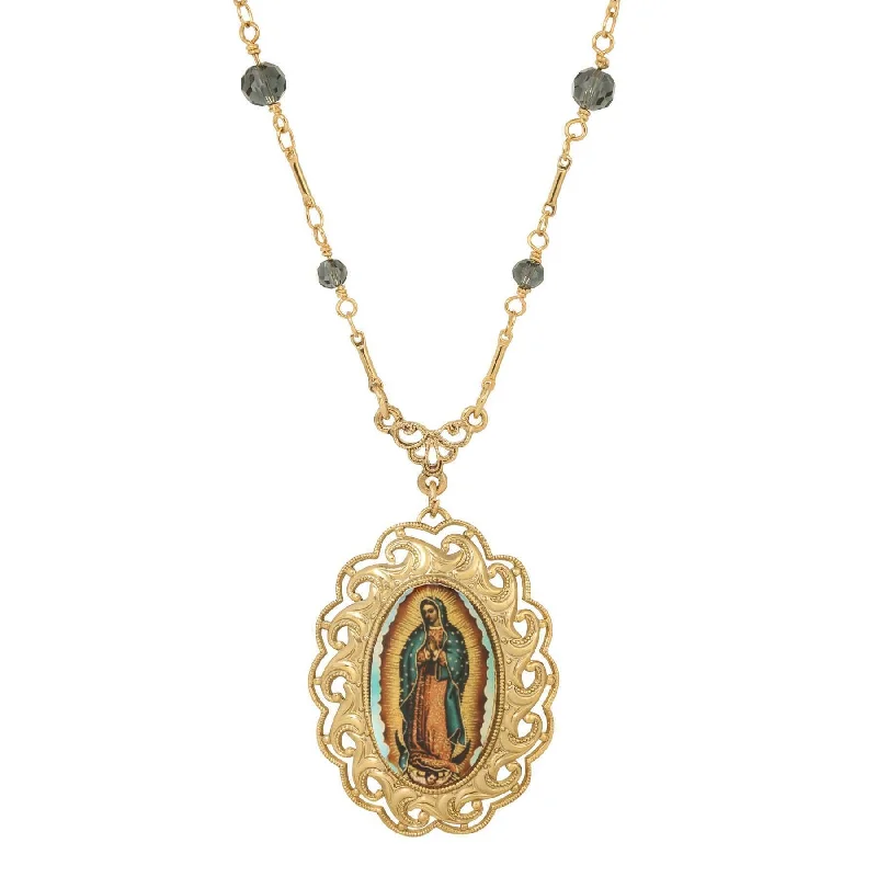 Luxury Pendant Necklaces-Symbols Of Faith Our Lady Of Guadalupe Radiant Pendant Blue Bead Necklace 20"