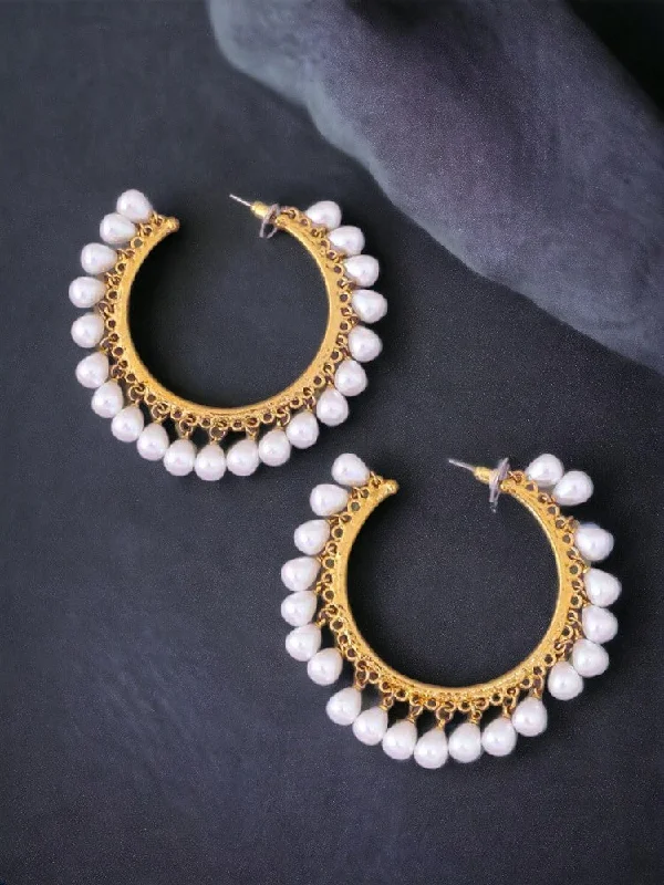 Bright Gold Earrings-Ivory Vinita Ethnic Hoops