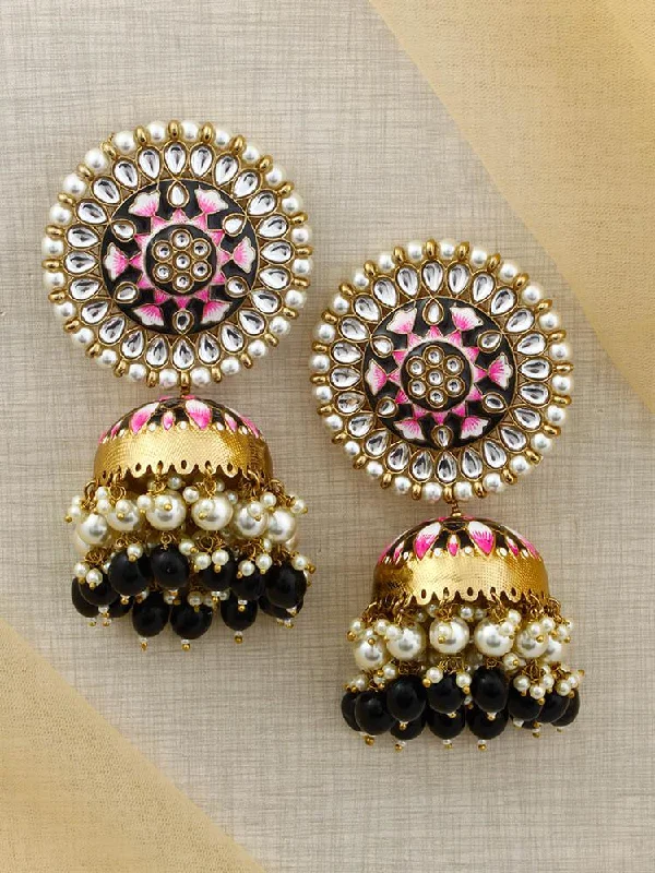 Sparkling Drop Earrings-Jet Kritika Jhumkis - EOSS