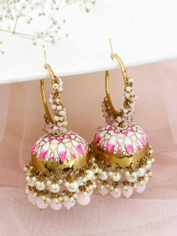 Gold Gemstone Dangle Earrings-Lilac Rajamani Jhumkis - EOSS