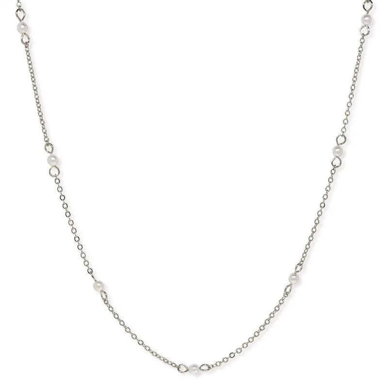 Statement Chain Necklaces-1928 Jewelry White Faux Pearl Cable Chain Necklace 16"