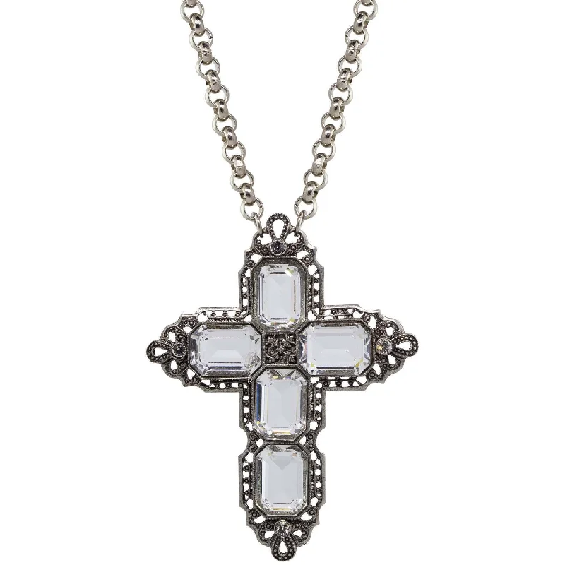 Vintage Style Necklaces-Symbols Of Faith Octagon Stone Cross Pendant Necklace 18" + 3" Extender