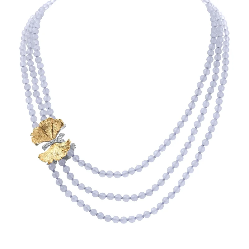 Luxury Necklaces-Butterfly Ginkgo Multi Strand Necklace with Chalcedony and Diamonds