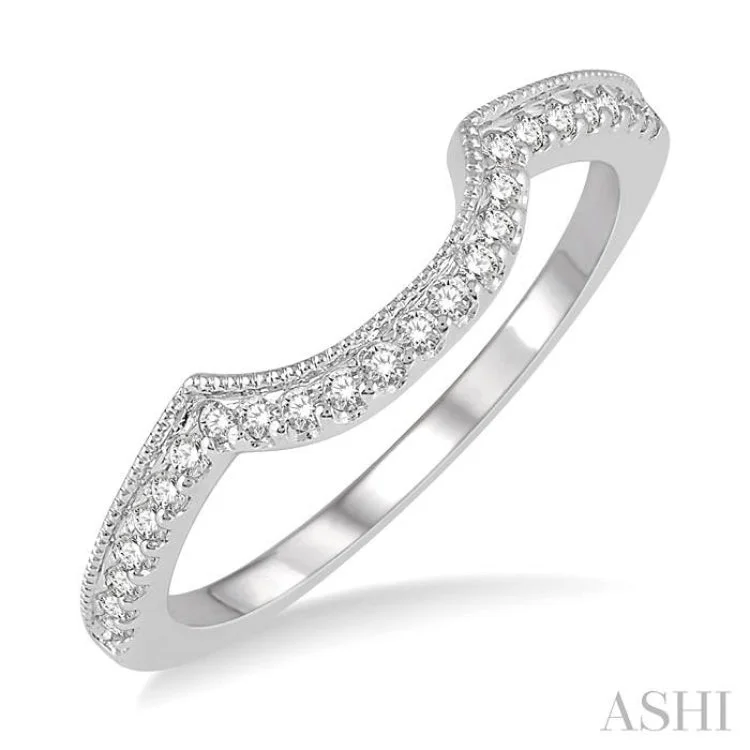 Custom Heart-Shaped Wedding Rings-1/6 Ctw Round Cut Diamond Wedding Band in 14K White Gold