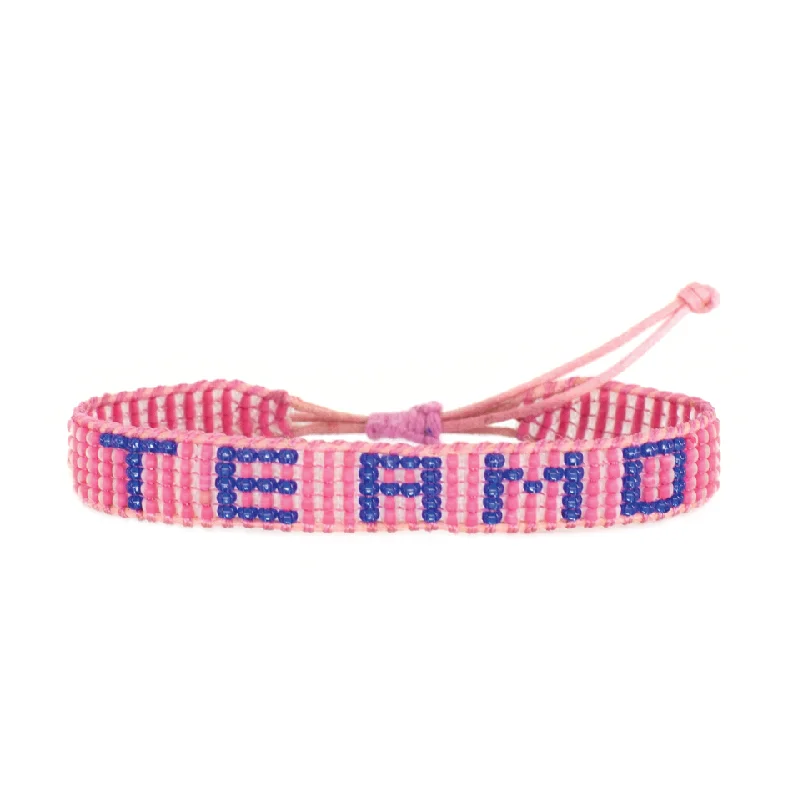 Custom Silver Name Bracelets for Women-Woven TE AMO Bracelet - Pink/Sapphire