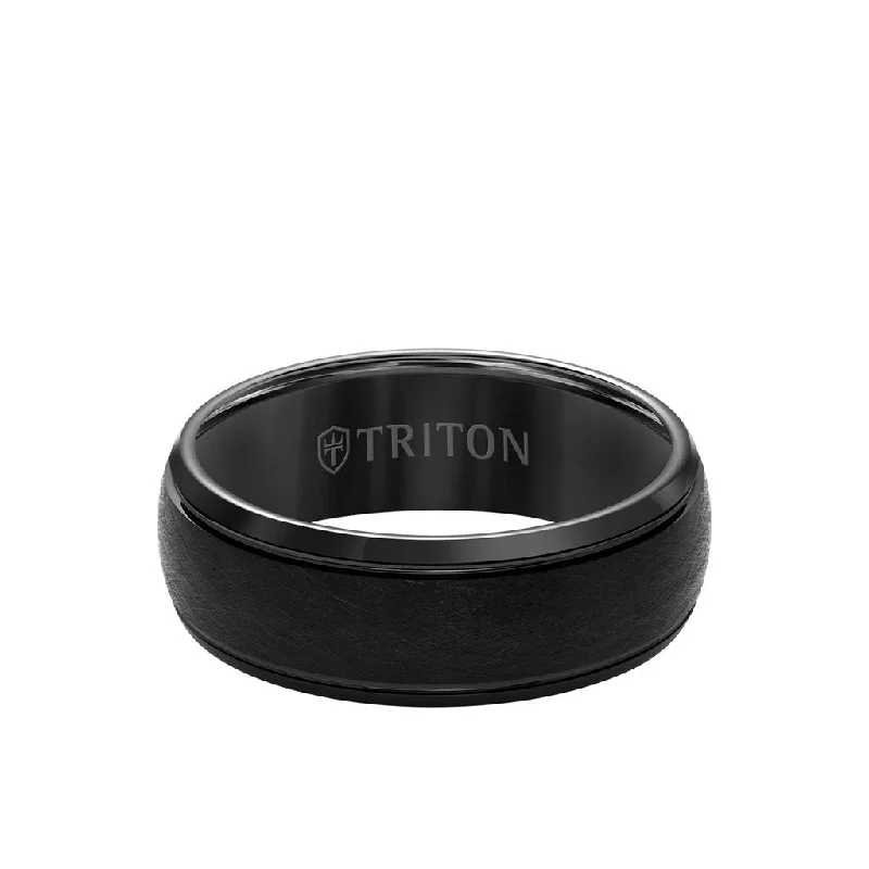 Custom Infinity Rings for Couples-8MM Tungsten Carbide Ring - Domed Wire Brush Center and Flat Edge